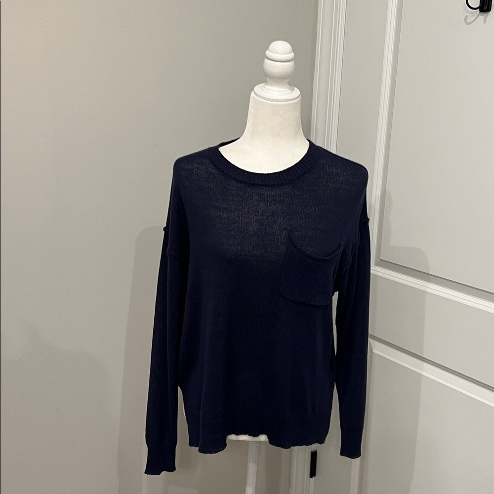 Navy Blue Knit Gauze Lightweight Sweater Size M